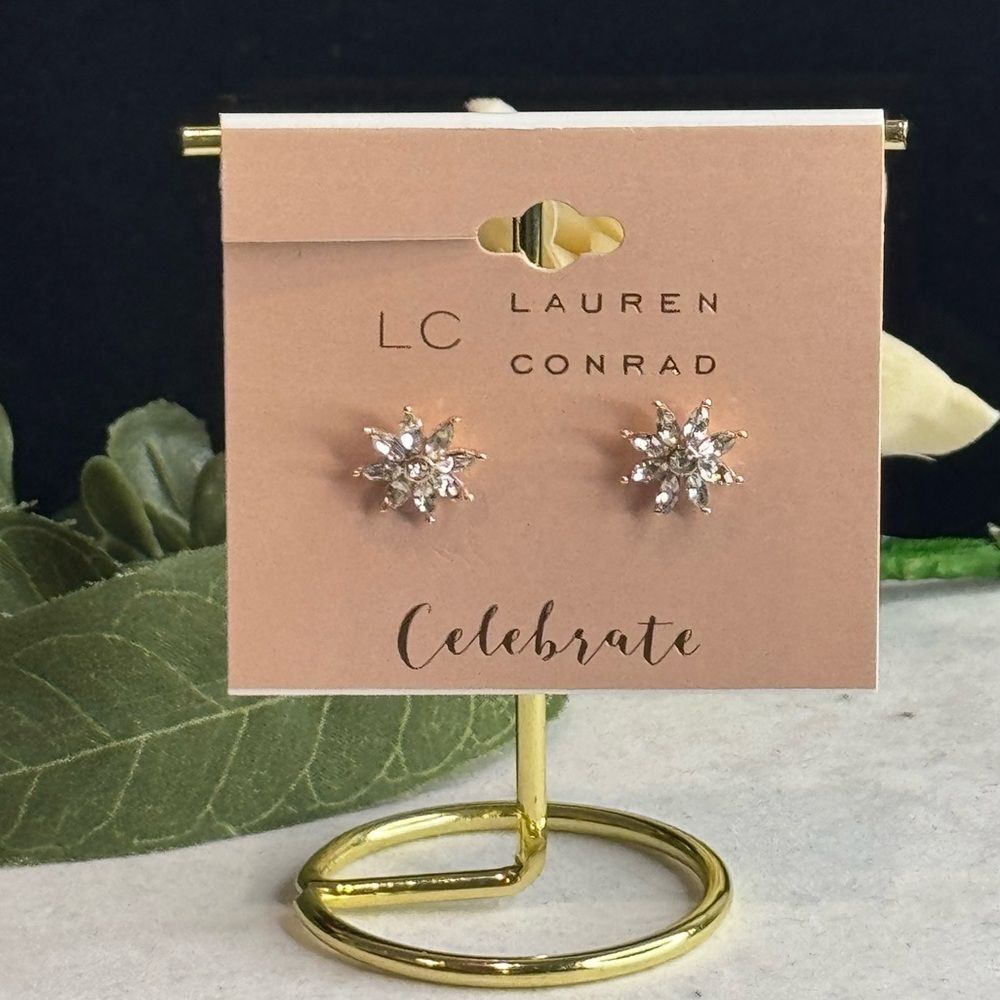LC Lauren Conrad Gold Tone Crystal Starburst Stud Earrings .5in